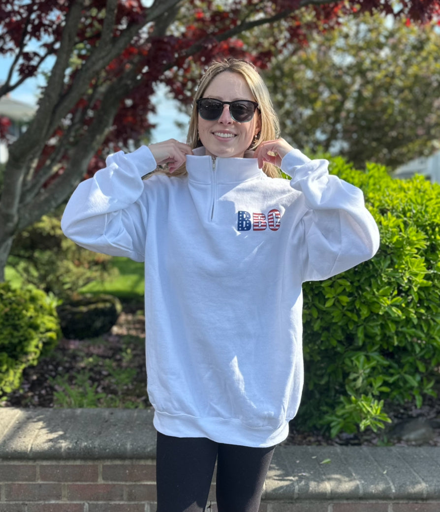 Fourth of July | White Quarter Zip Sweatshirt | ADULT (PRE-ORDER)