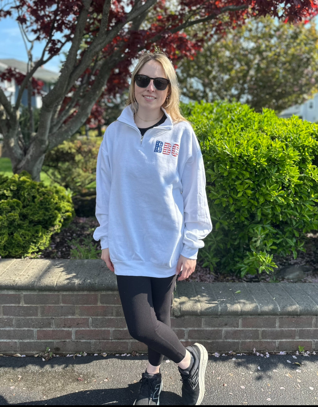 Fourth of July | White Quarter Zip Sweatshirt | ADULT (PRE-ORDER)