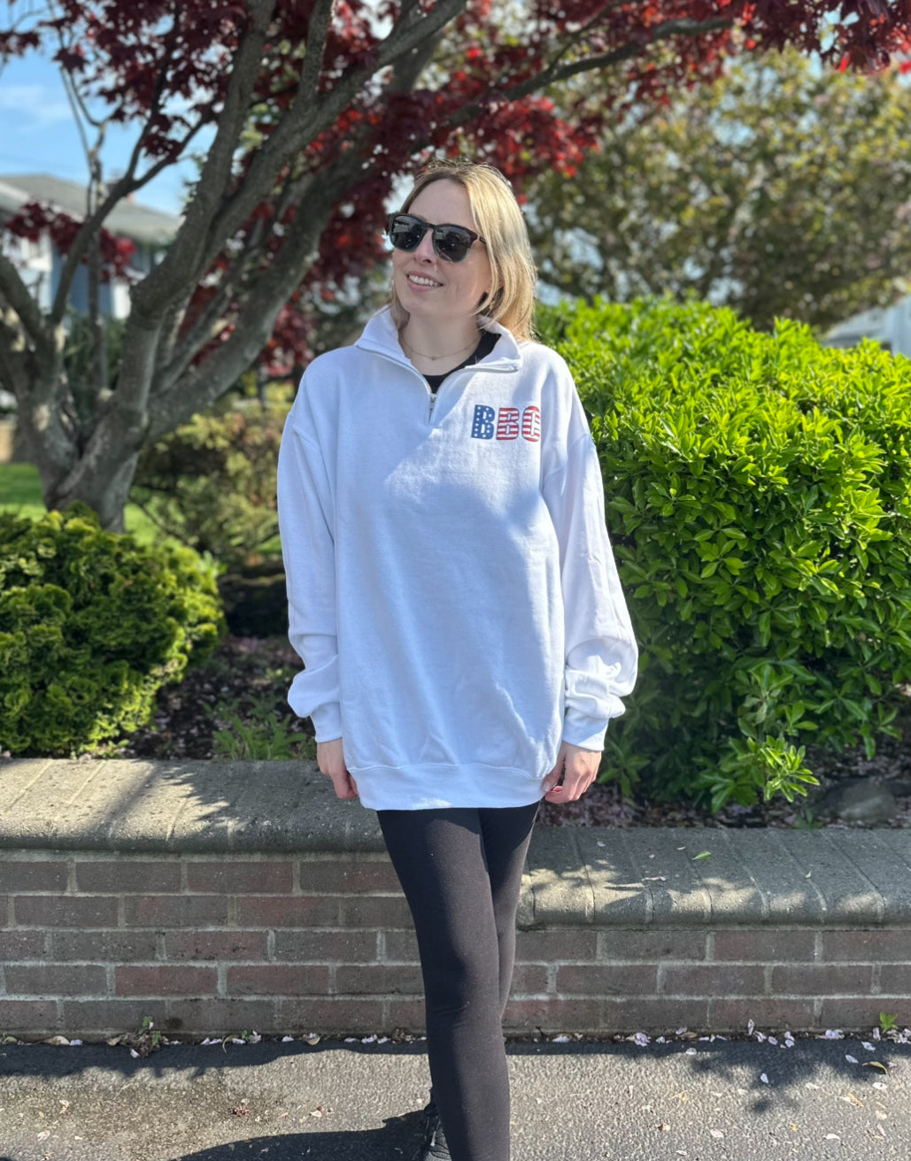 Fourth of July | White Quarter Zip Sweatshirt | ADULT (PRE-ORDER)