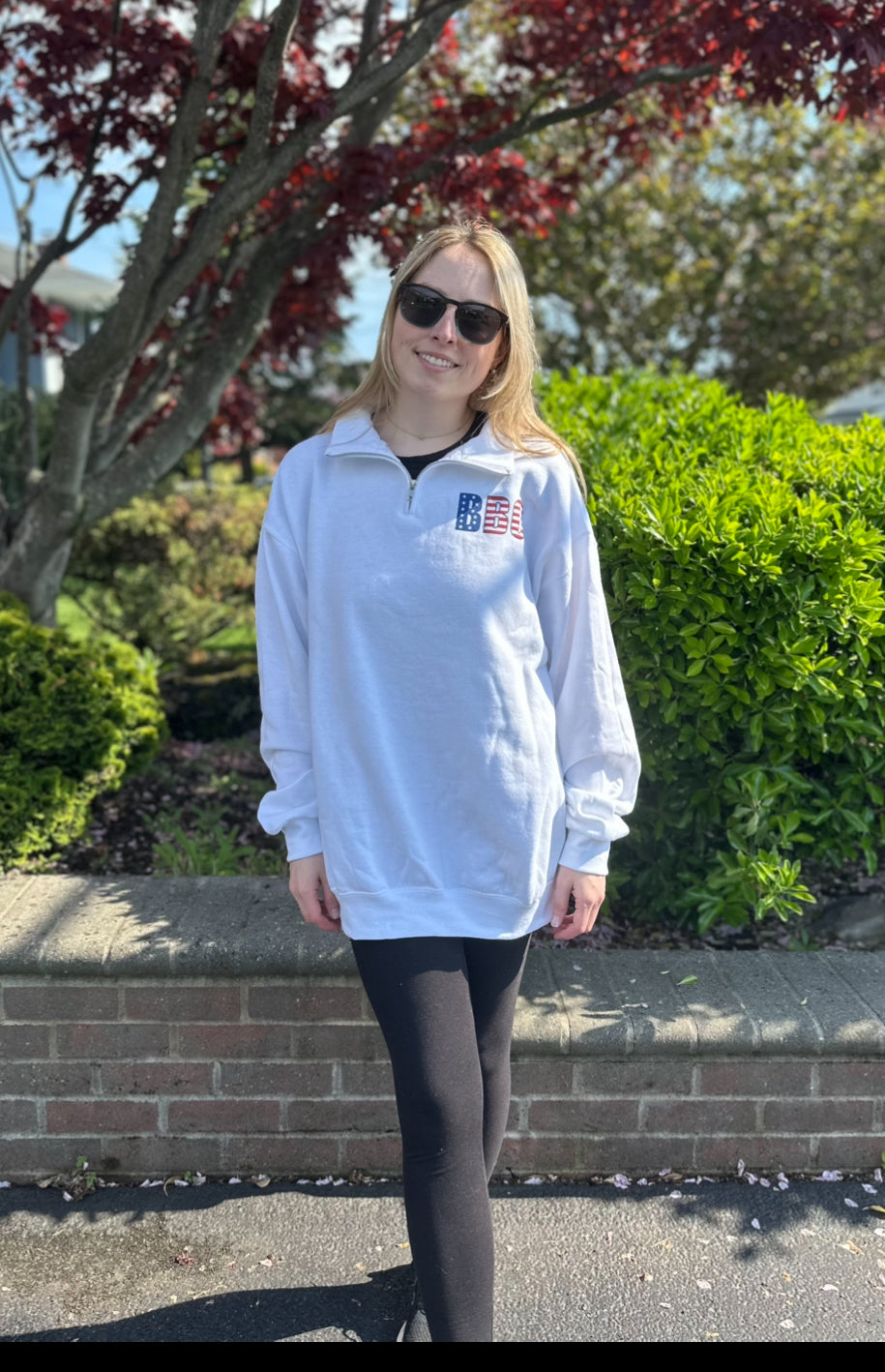 Fourth of July | White Quarter Zip Sweatshirt | ADULT (PRE-ORDER)