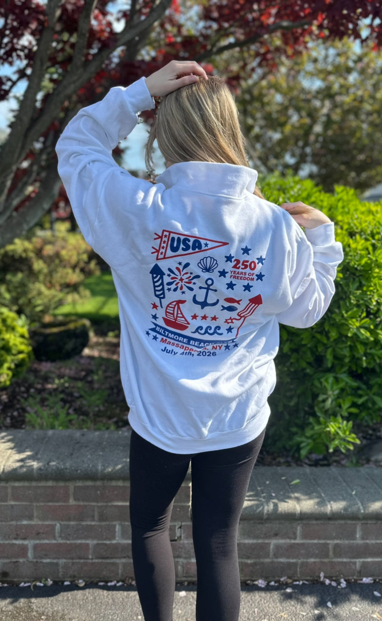 Fourth of July | White Quarter Zip Sweatshirt | ADULT (PRE-ORDER)
