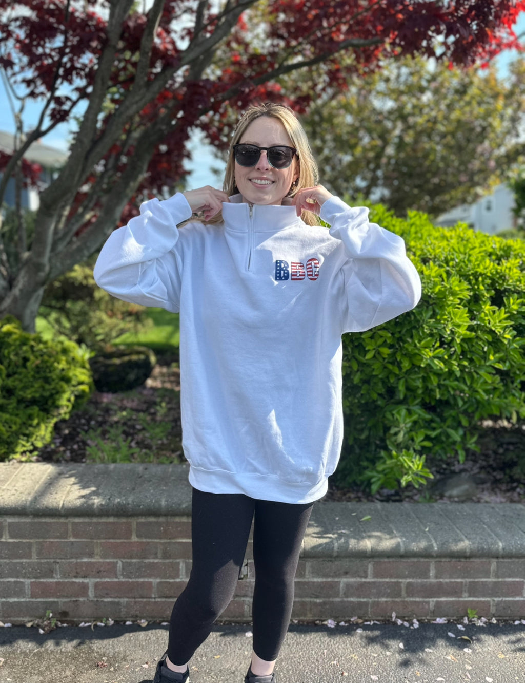 Fourth of July | White Quarter Zip Sweatshirt | ADULT (PRE-ORDER)